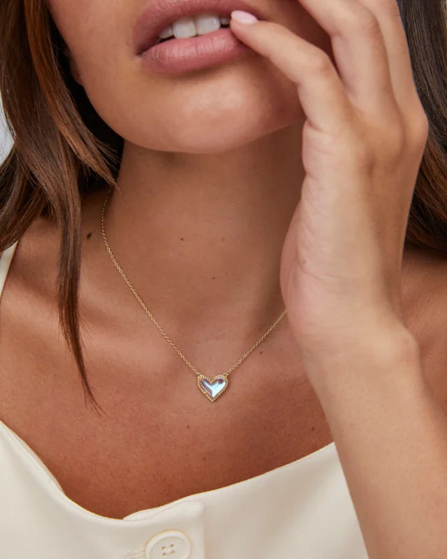 Ari Kendra Scott Heart Gold Pendant Necklace in Dichroic Glass Whiskey Rose Co