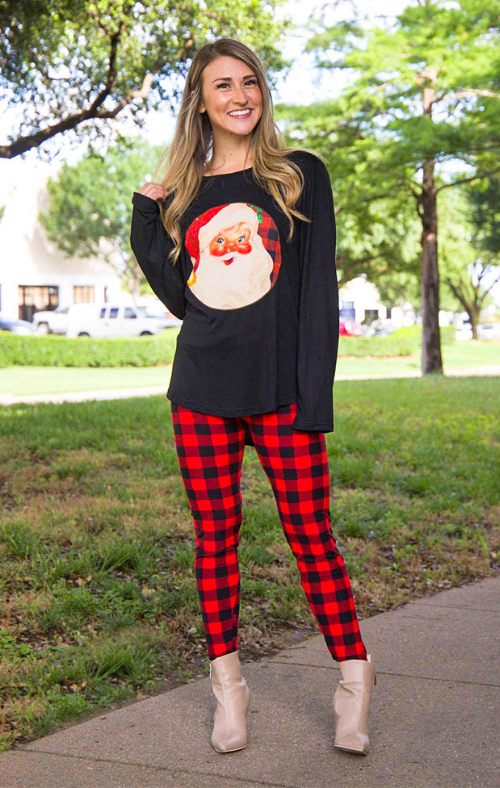 Buffalo Plaid Leggings Red Black